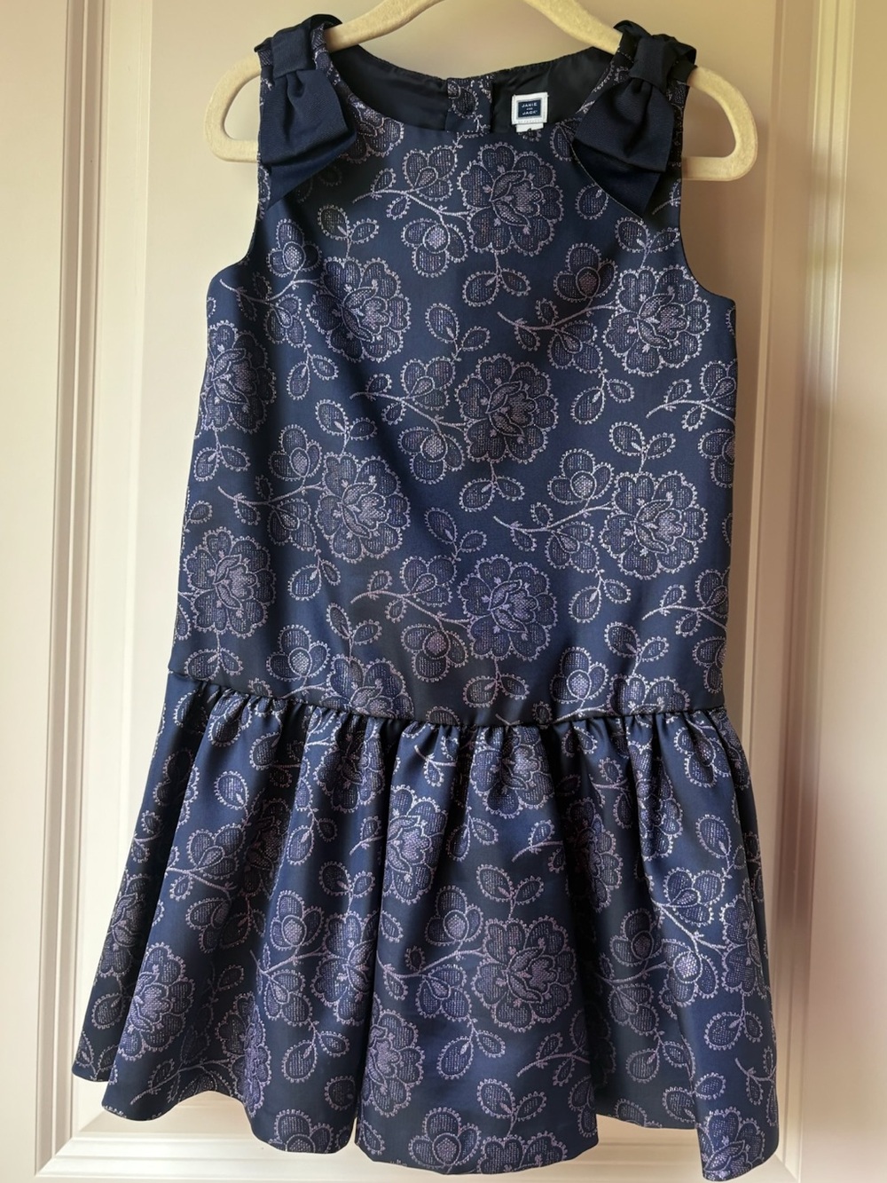 Janie and Jack Navy Floral Bow-Shoulder Dress / Size 4 / EUC